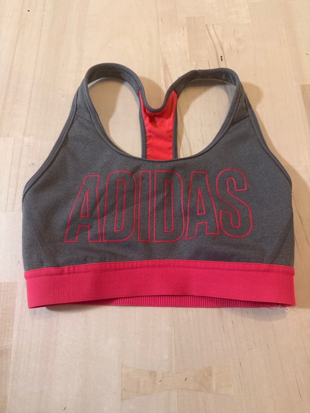 adidas Gray and Coral Racerback Sports Bra with Bold Logo
